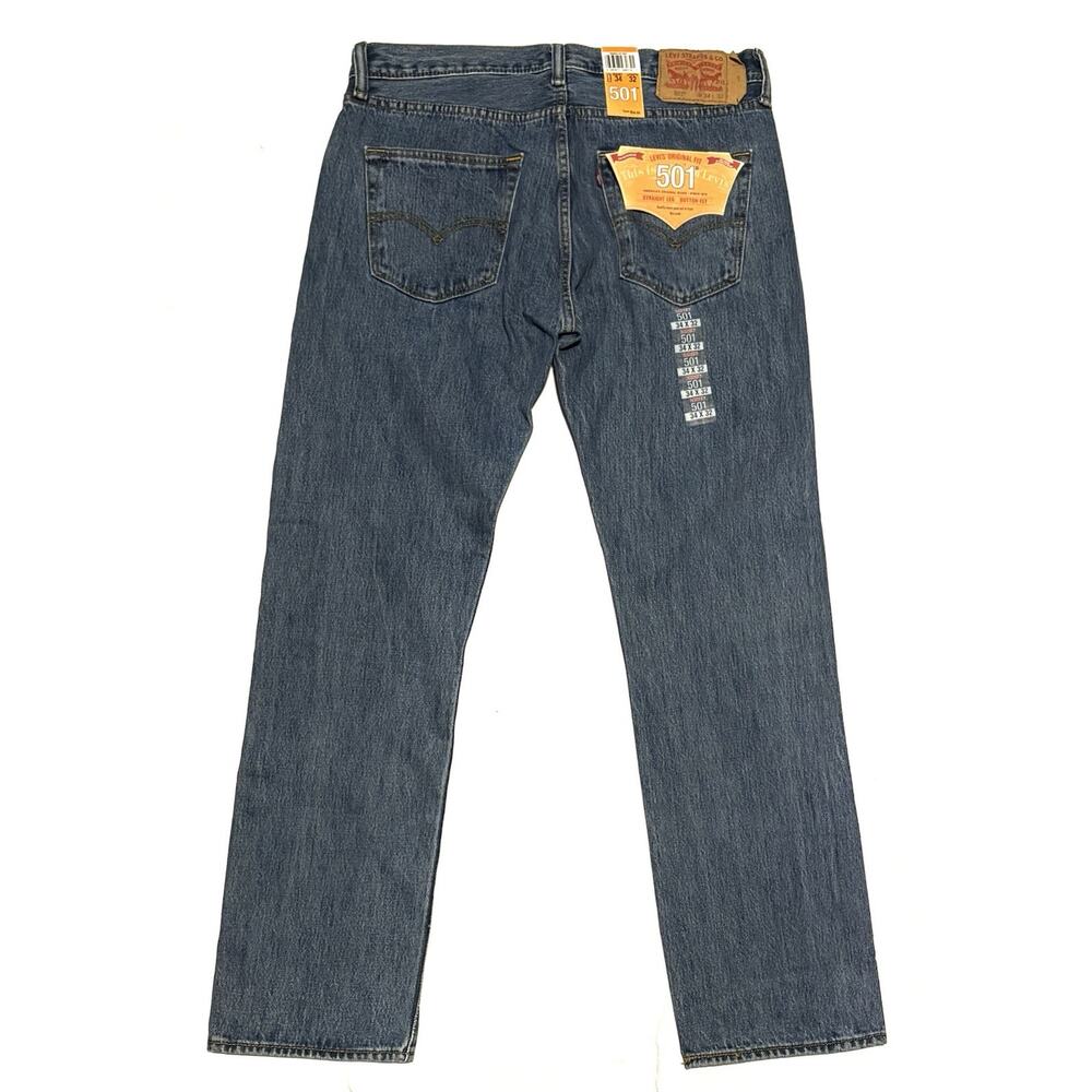 Levis 501 Original Fit Mens Straight Leg 34X32 BlueJeans Button Fly Medium Wash - Picture 7 of 11